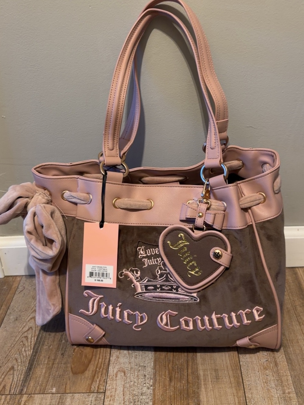 Juicy Couture Iced Coffee Velour Crown Tote Bag